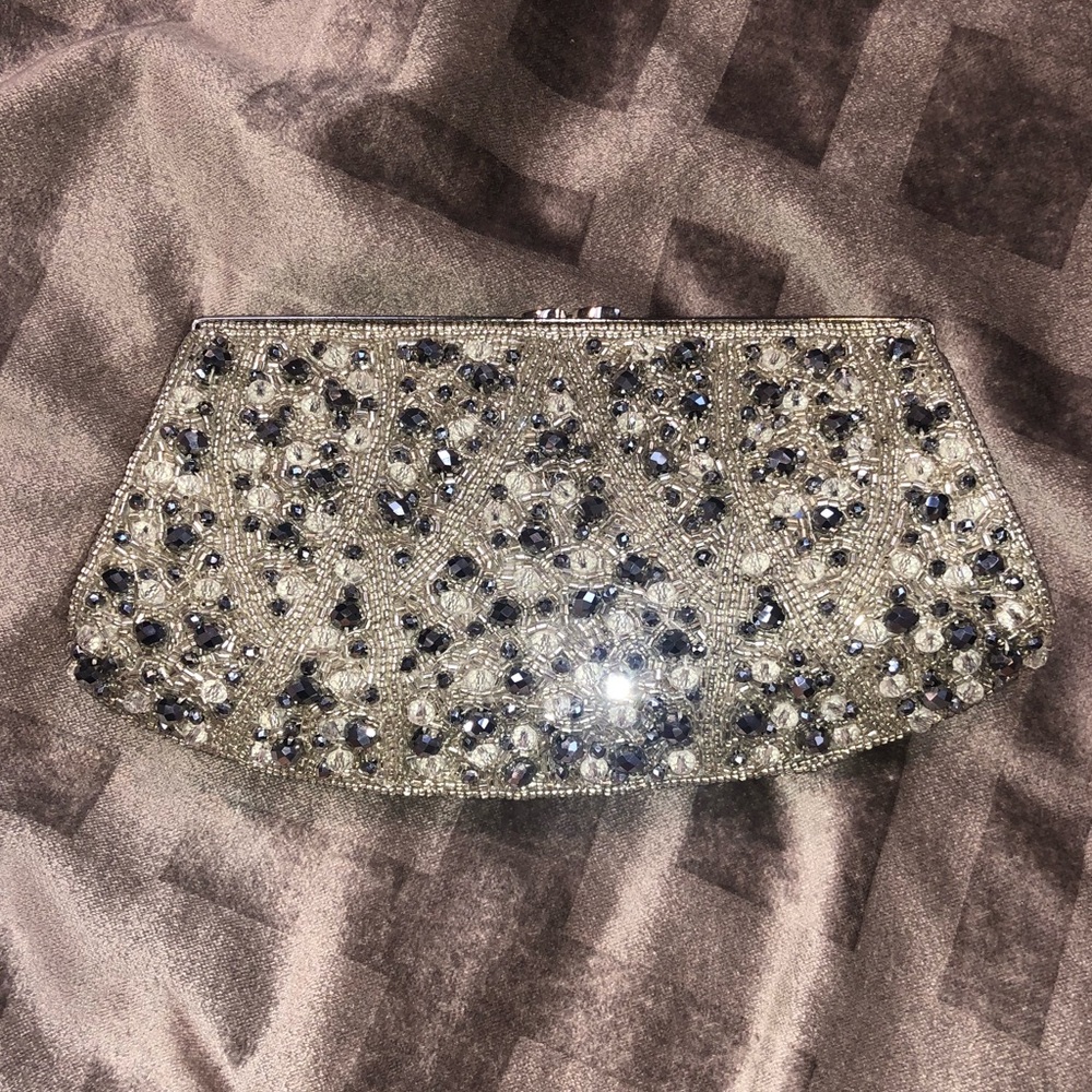 Beaded silver clutch